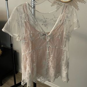 Abercrombie & Fitch lace babydoll blouse with pink tank top. Size M